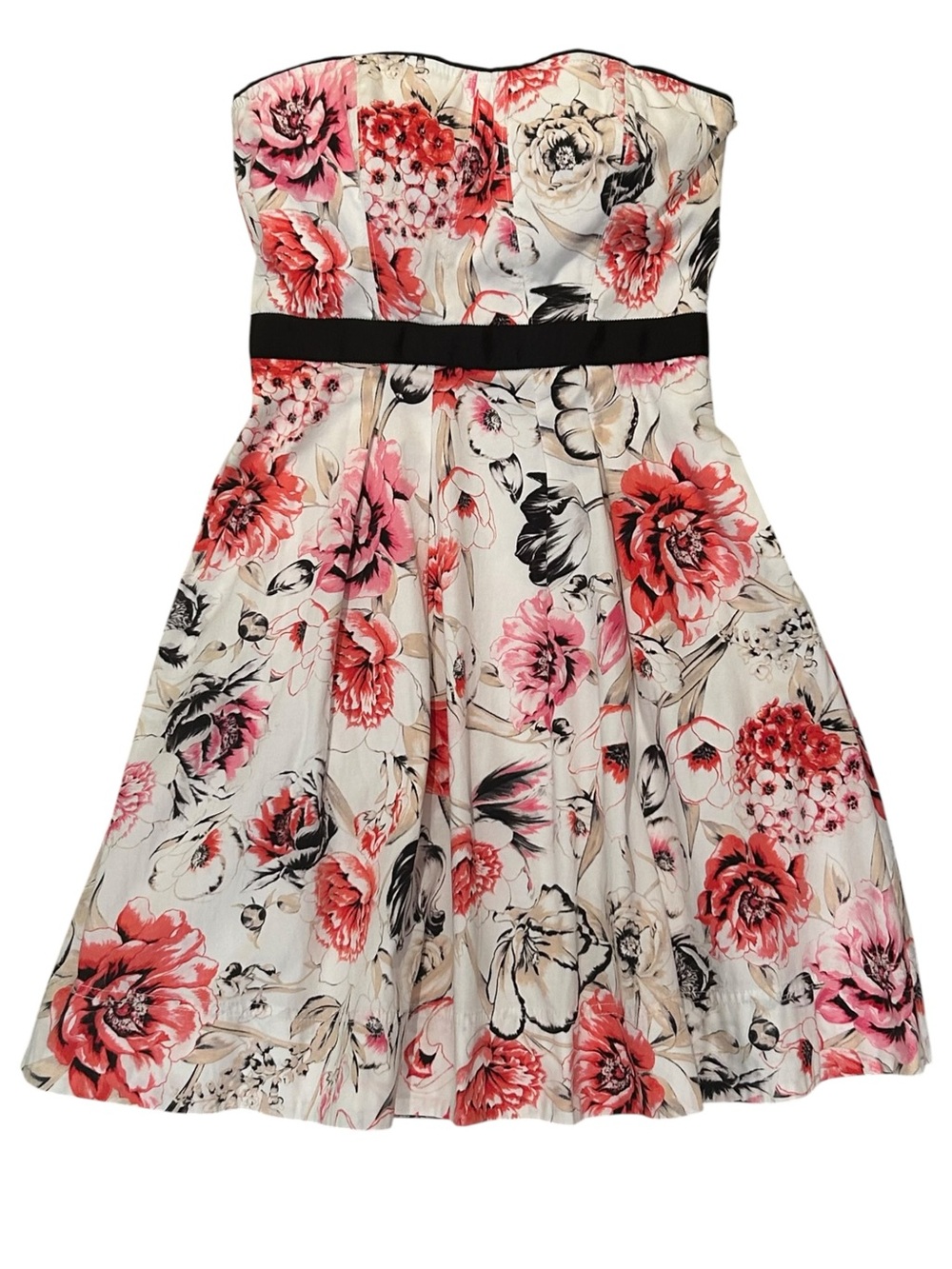 White House‎ Black Market Strapless Floral Dress in Pink, Cream & Black